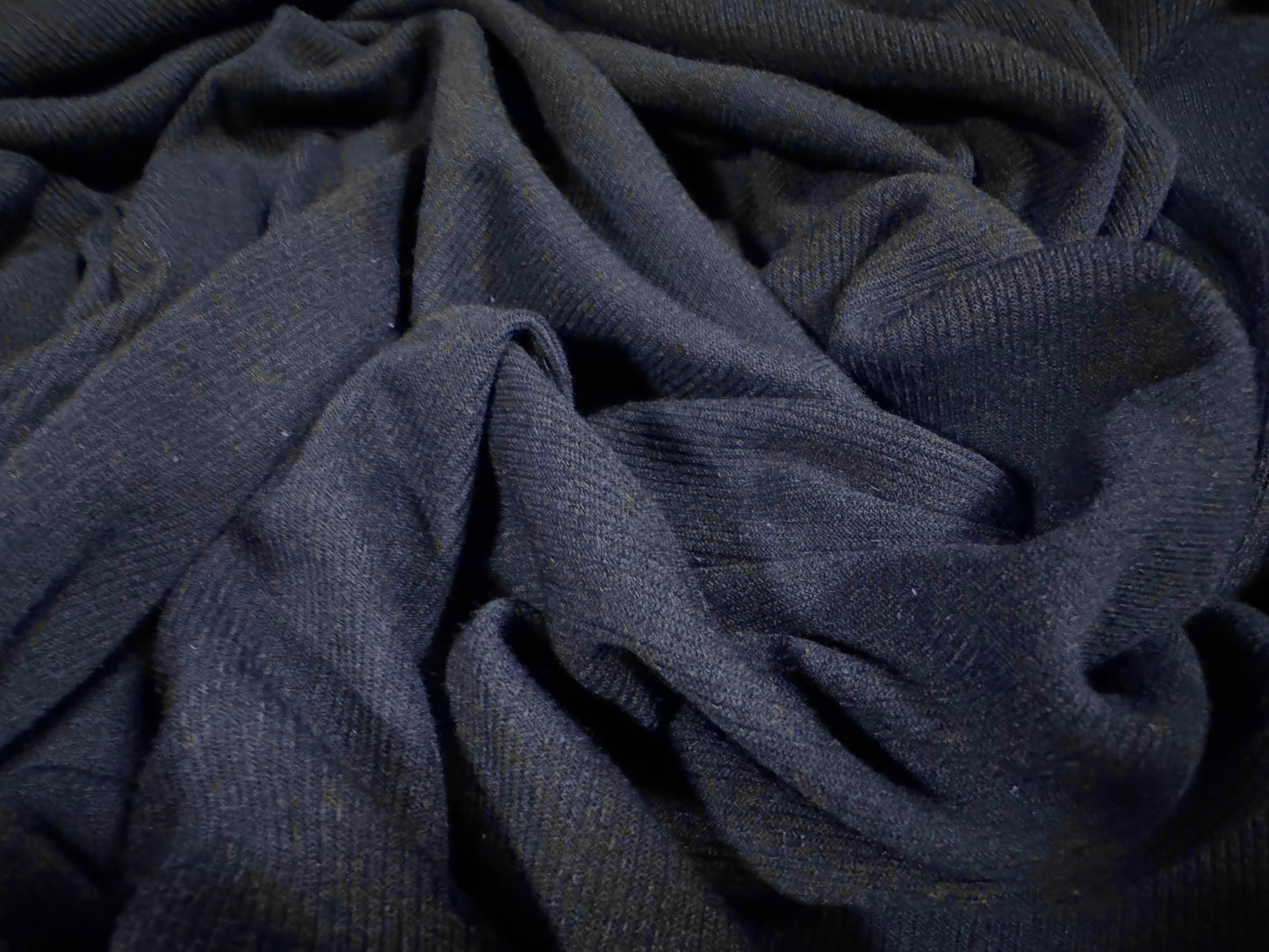 Fine ribbed spandex stretch jersey fabric, per metre - plain - dark navy blue