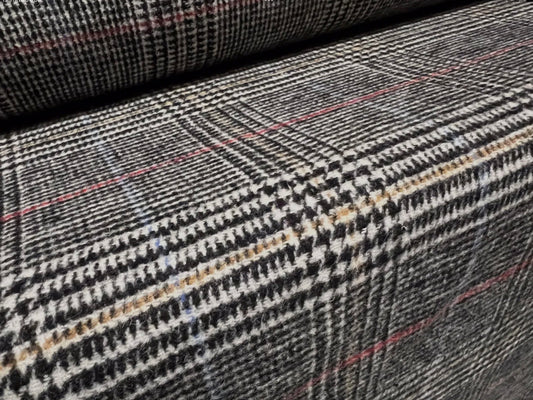 Luxury wool mouflon coat jacket fabric, per metre - check - grey