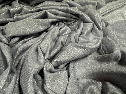 Metallic single jersey fashion fabric, per metre - sparkle finish - grey & silver