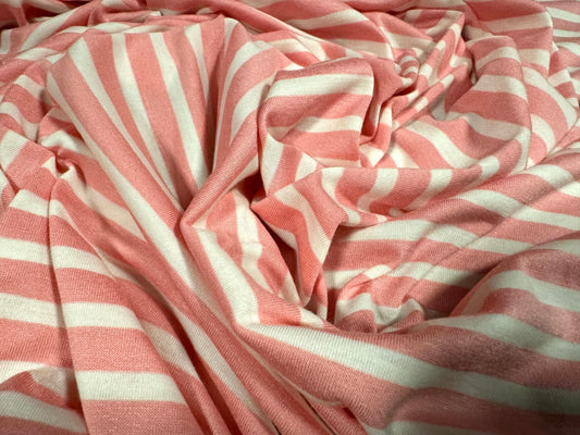 Viscose spandex stretch single jersey fabric, per metre - Breton stripe - pink & white