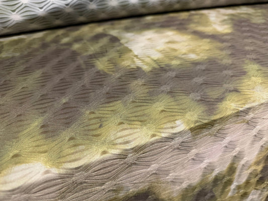 Stretch spandex jersey jacquard fabric, per metre - abstract print - khaki & stone