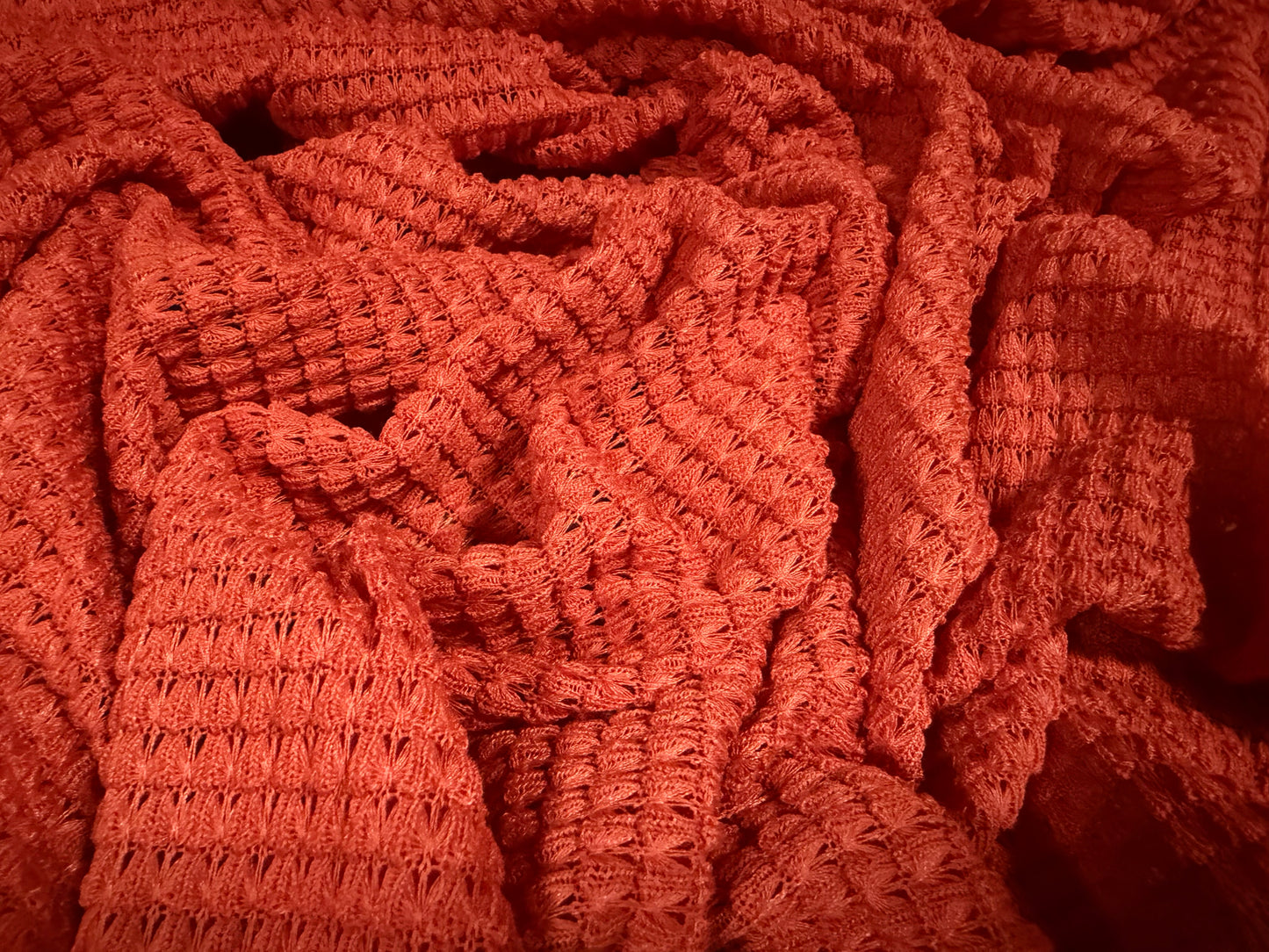 Crochet knit jersey fabric, per metre - plain - burnt orange
