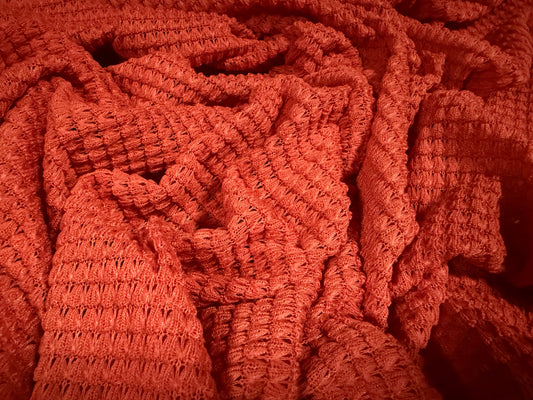Crochet knit jersey fabric, per metre - plain - burnt orange