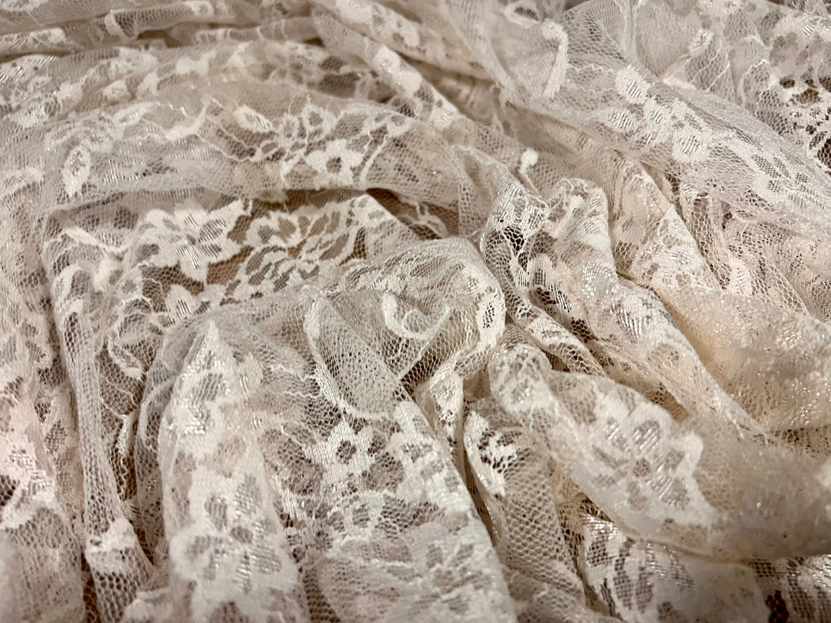 Lace Net Material Stretch spandex mesh lace net fabric, per metre - floral - oyster ...