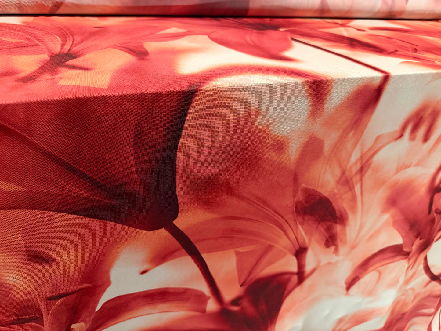 Power mesh net stretch spandex fabric, per metre - jumbo orchid print - burnt coral & cream