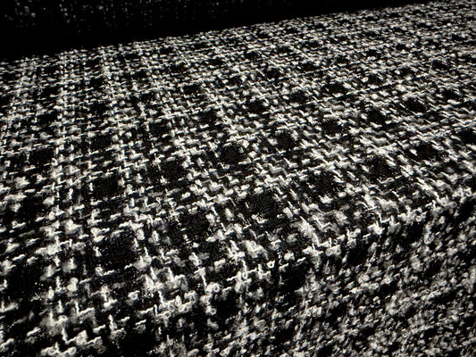 Metallic wool bouclé fabric, per metre - check - black & white