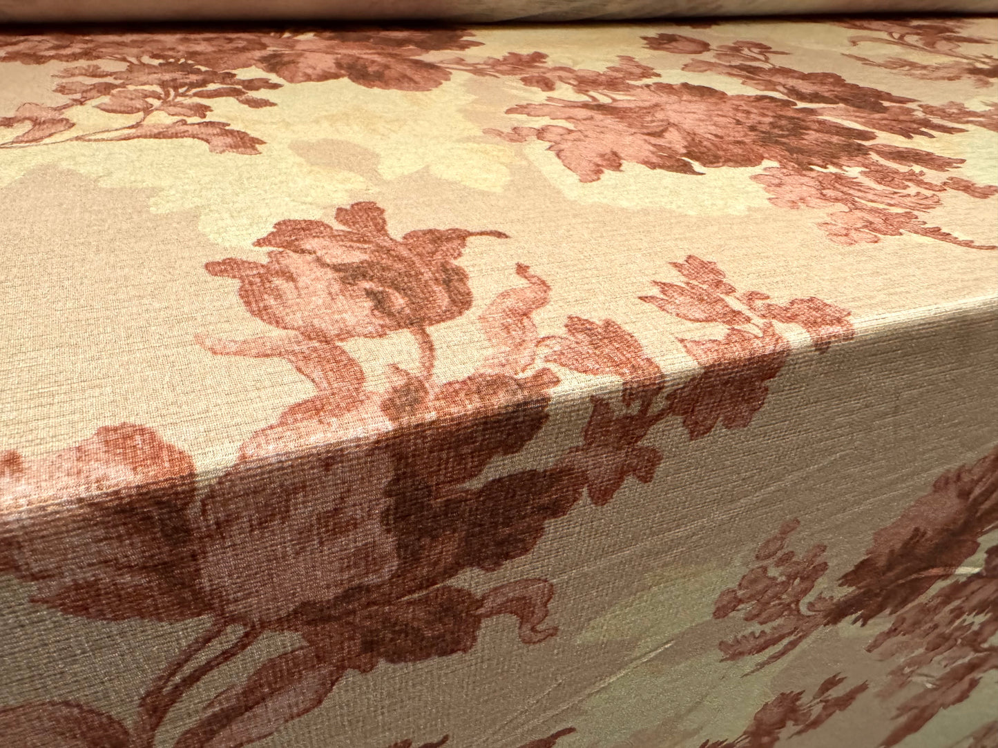 Stretch cheesecloth jersey fabric, per metre - floral toile print - peach & pink