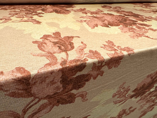 Stretch cheesecloth jersey fabric, per metre - floral toile print - peach & pink
