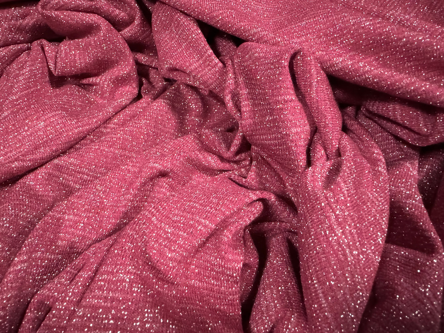 Super stretch metallic sparkle single jersey fashion fabric, per metre - dual face - raspberry & silver lurex