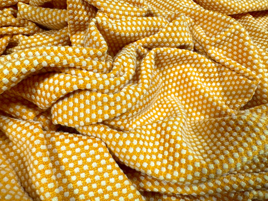 Double jersey knit stretch spandex fabric, per metre - dobby jacquard - mustard & white