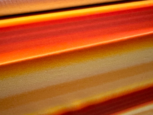 Soft handle stretch single jersey fashion fabric, per metre - ombré sunset print - orange & amber