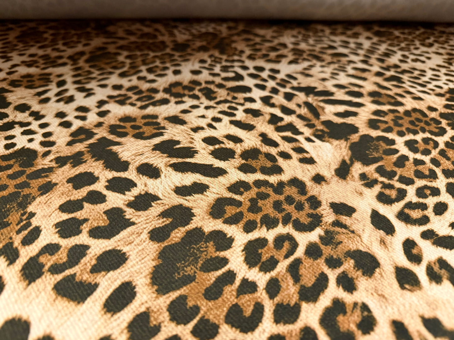 Soft touch stretch spandex single jersey fabric, per metre - animal fur print - brown
