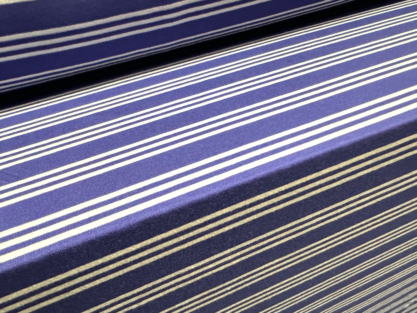 Viscose spandex stretch single jersey fabric, per metre - track stripe - violet & white