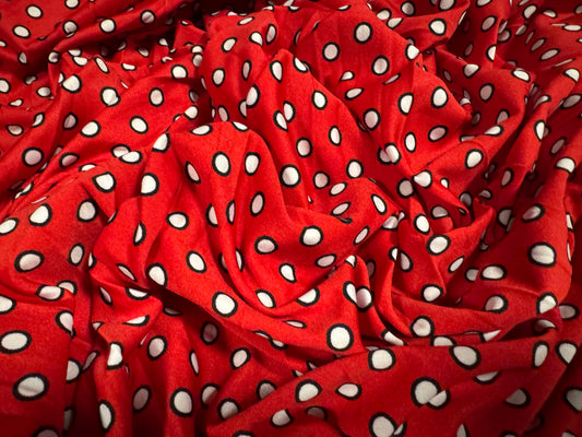 Stretch spandex single jersey fabric, per metre - Bright spot print - red