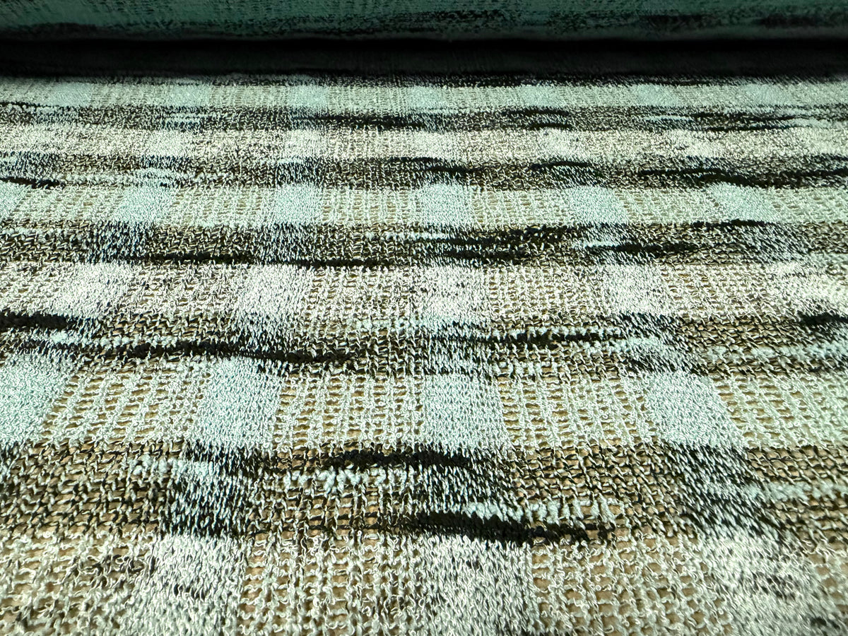 Melange knitwear crepe jersey fabric, per metre - check - Aqua