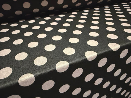 Stretch spandex crepe jersey fabric, per metre - polka dot print - black & grey