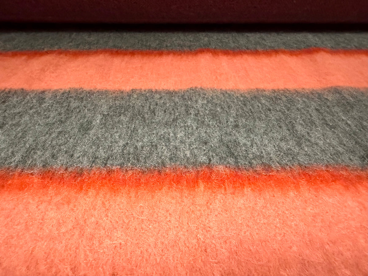 Wool faux fur fabric, per metre - ombré stripe - salmon & grey