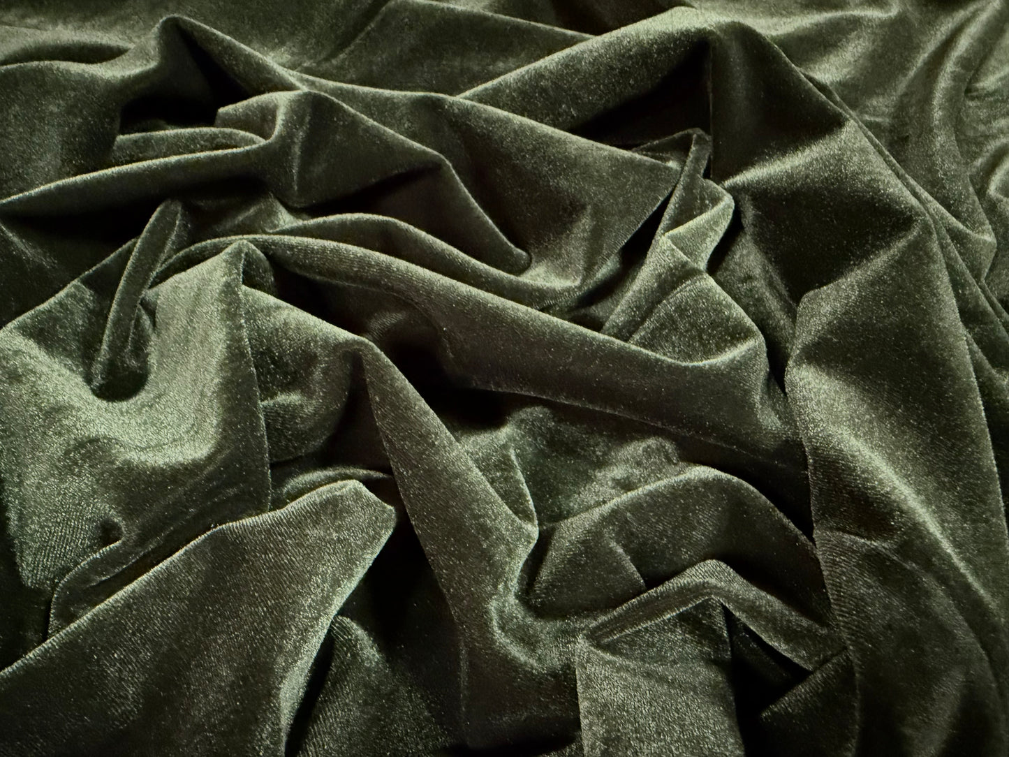 Spandex velvet stretch dress fabric, per metre - plain - oak green