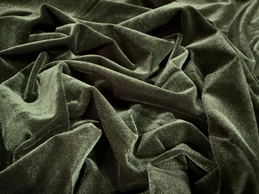 Spandex velvet stretch dress fabric, per metre - plain - oak green