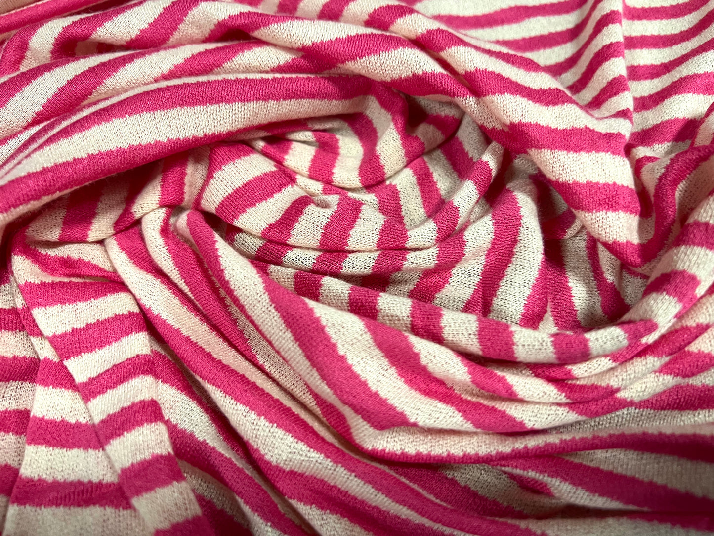 Spandex crepe stretch single jersey fabric, per metre - stripe - pink & ivory