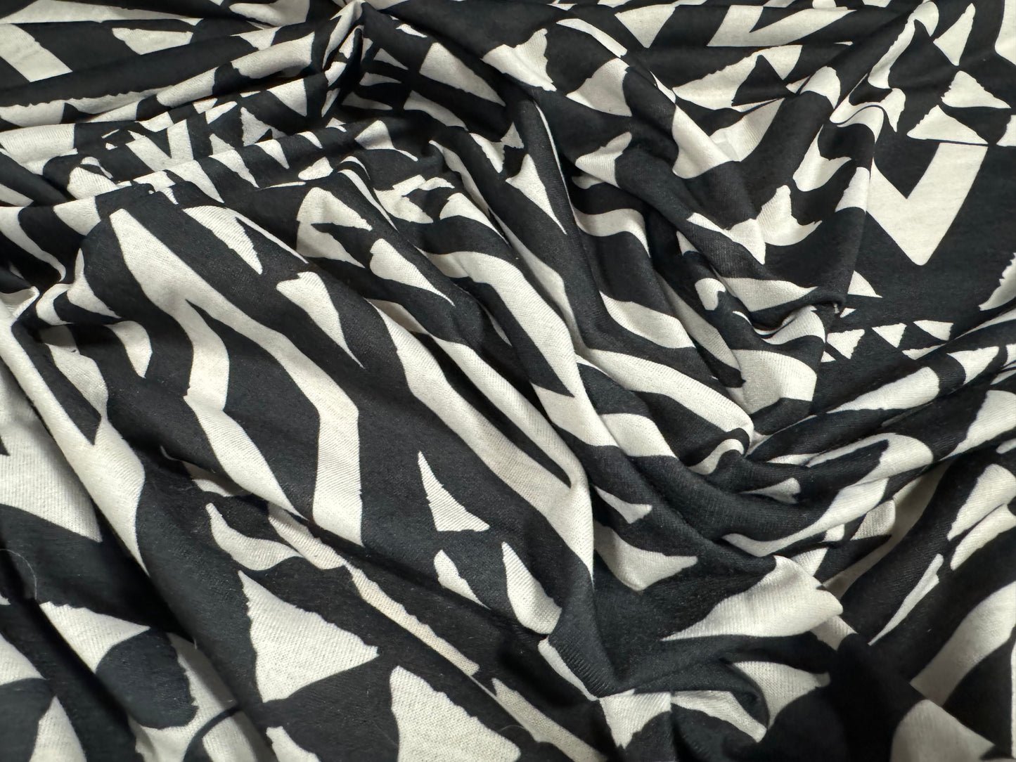 Soft handle single jersey fashion fabric, per metre - tribal tattoo print - black & white