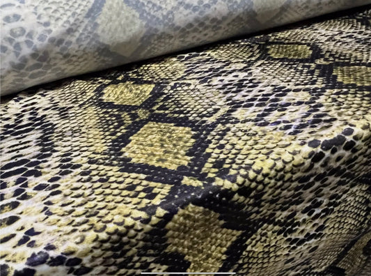 Stretch spandex single jersey fabric, per metre - snakeskin print - olive green