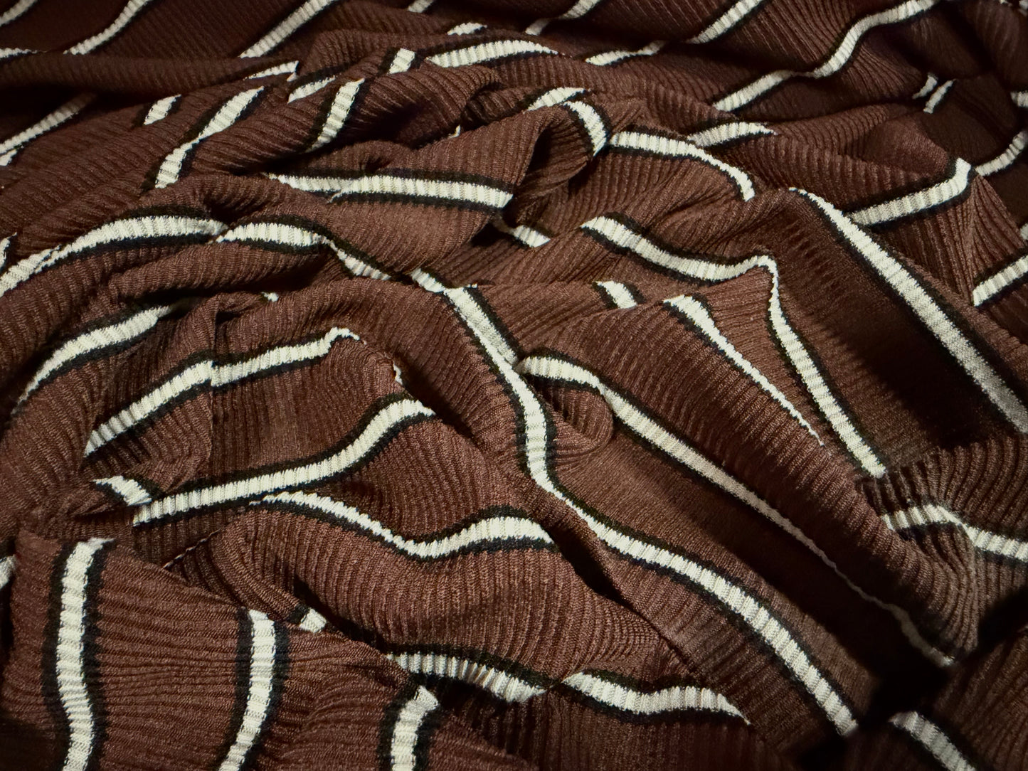 Stretch Spandex rib jersey fabric, per metre - stripe - chocolate brown