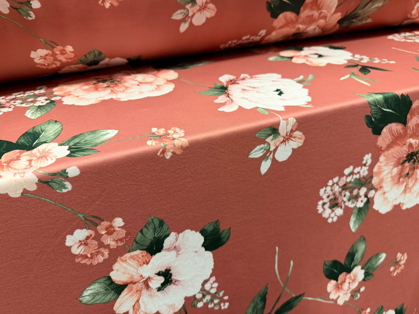 Scuba stretch spandex double jersey fabric, per metre - floral print - dusky pink