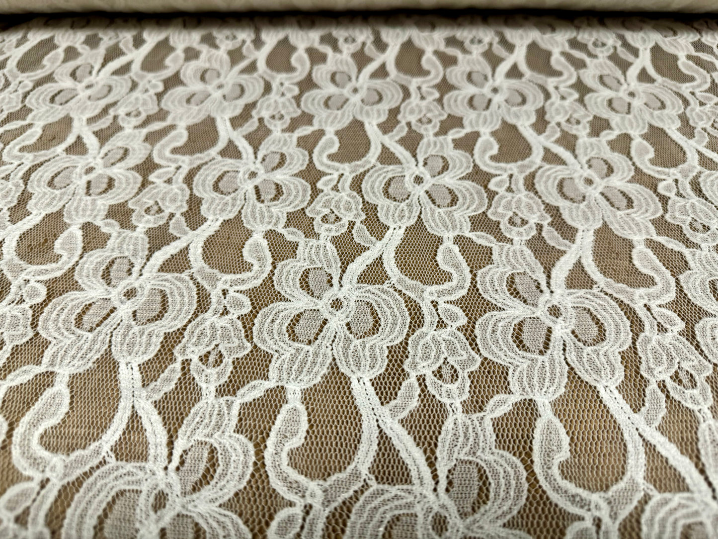 Lace mesh dress fabric, per metre - floral - ivory