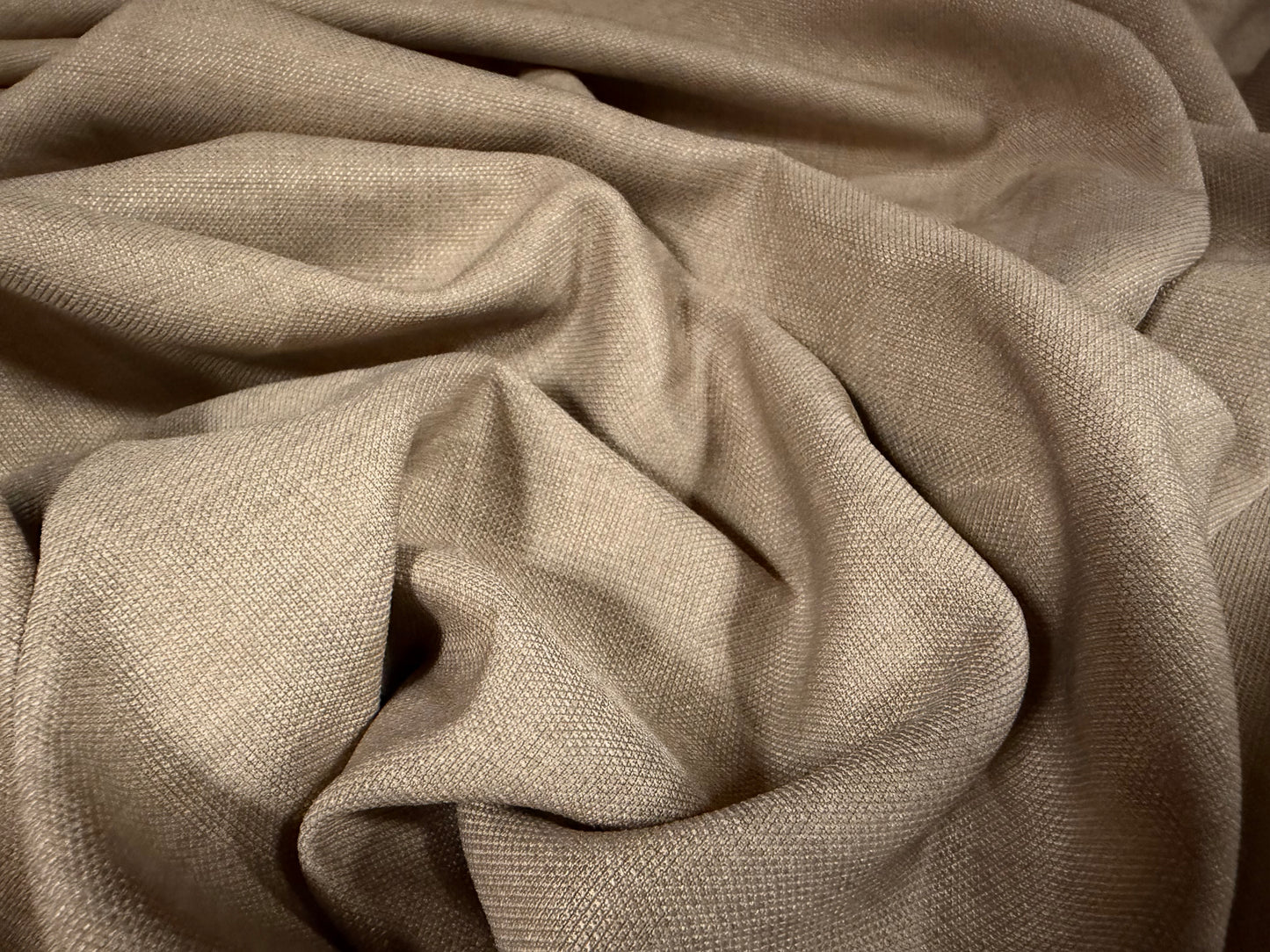Linen look cationic woven dress trouser skirt fabric, per metre - plain - light brown