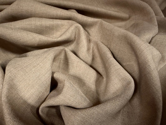 Linen look cationic woven dress trouser skirt fabric, per metre - plain - light brown