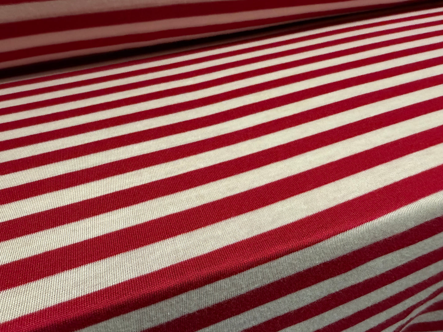 Viscose single jersey fashion fabric, per metre - stripe - cherry red & white