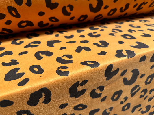 Scuba suede stretch spandex double jersey fabric, per metre - cheetah animal print - toffee