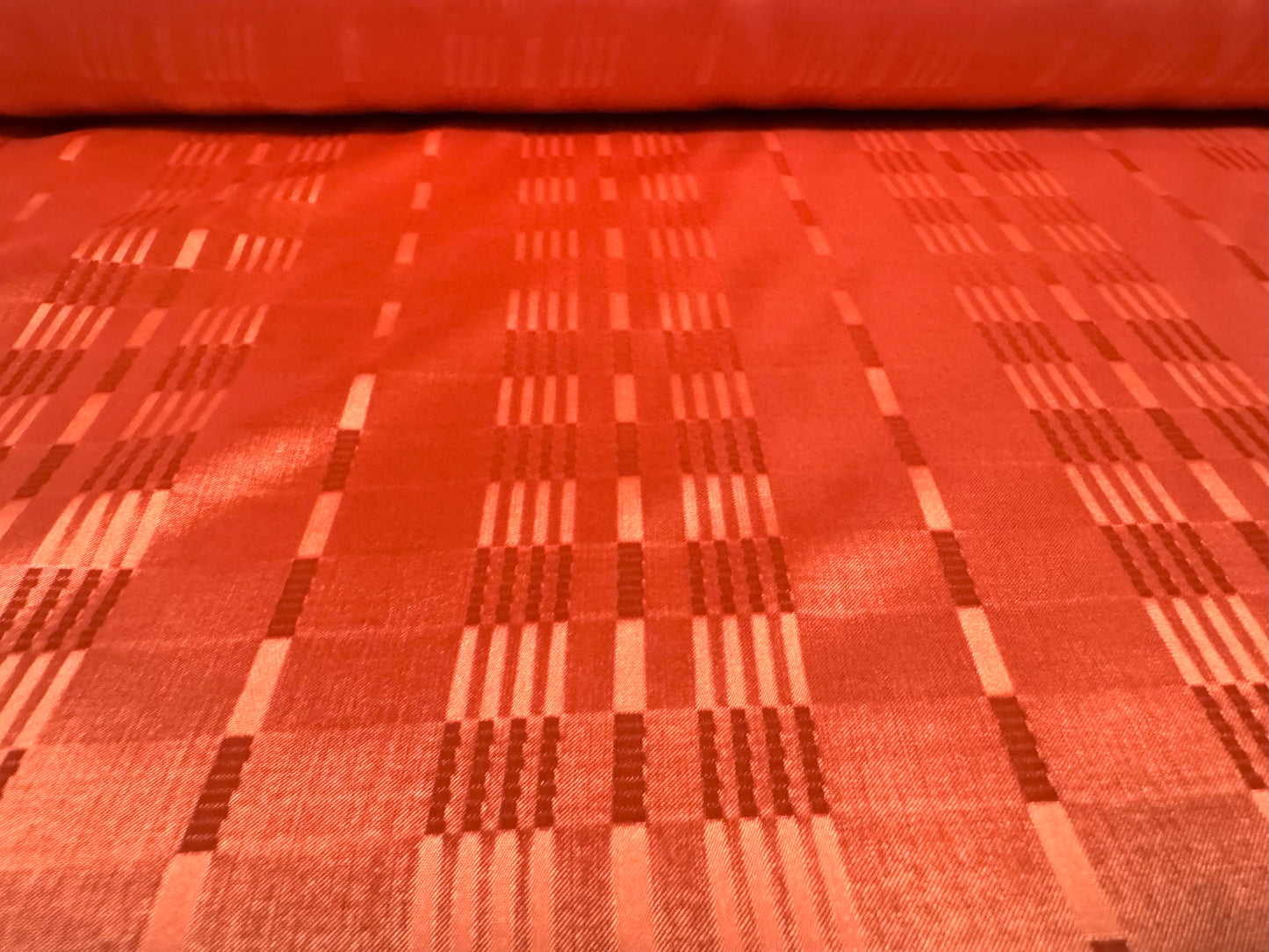 Silky satin woven fabric, per metre - geometric jacquard - orange