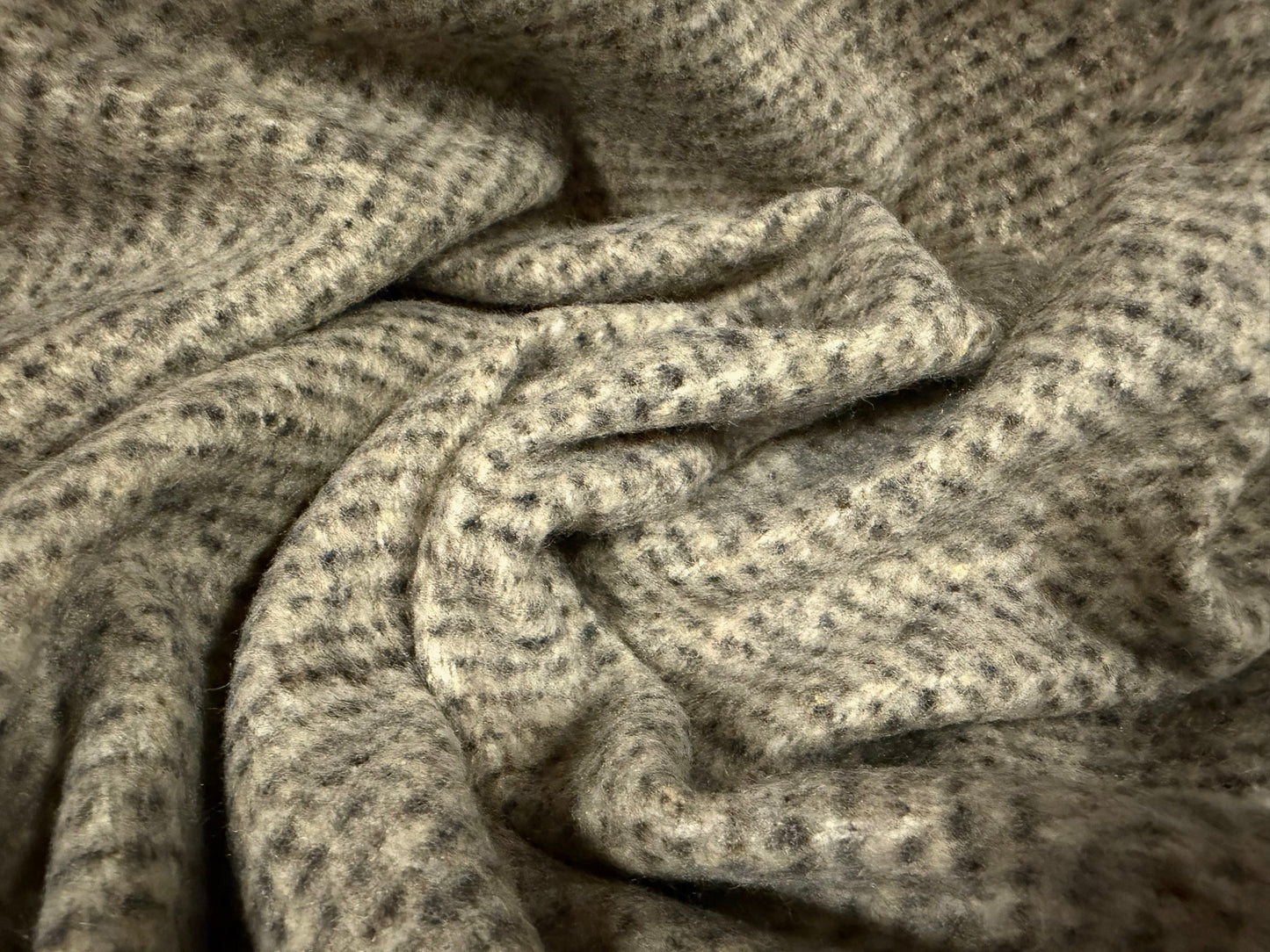 Heavyweight wool flannel fabric, per metre - distressed herringbone - oatmeal