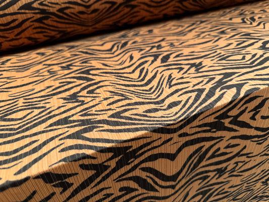 Stretch spandex ribbed jersey fabric, per metre - zebra print - toffee