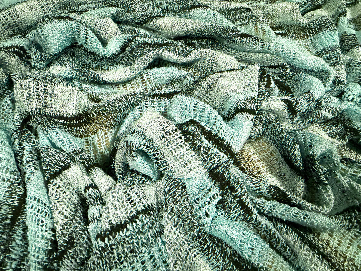 Melange knitwear crepe jersey fabric, per metre - check - Aqua