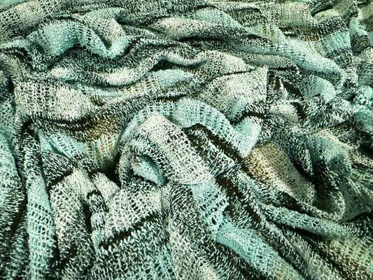 Melange knitwear crepe jersey fabric, per metre - check - Aqua