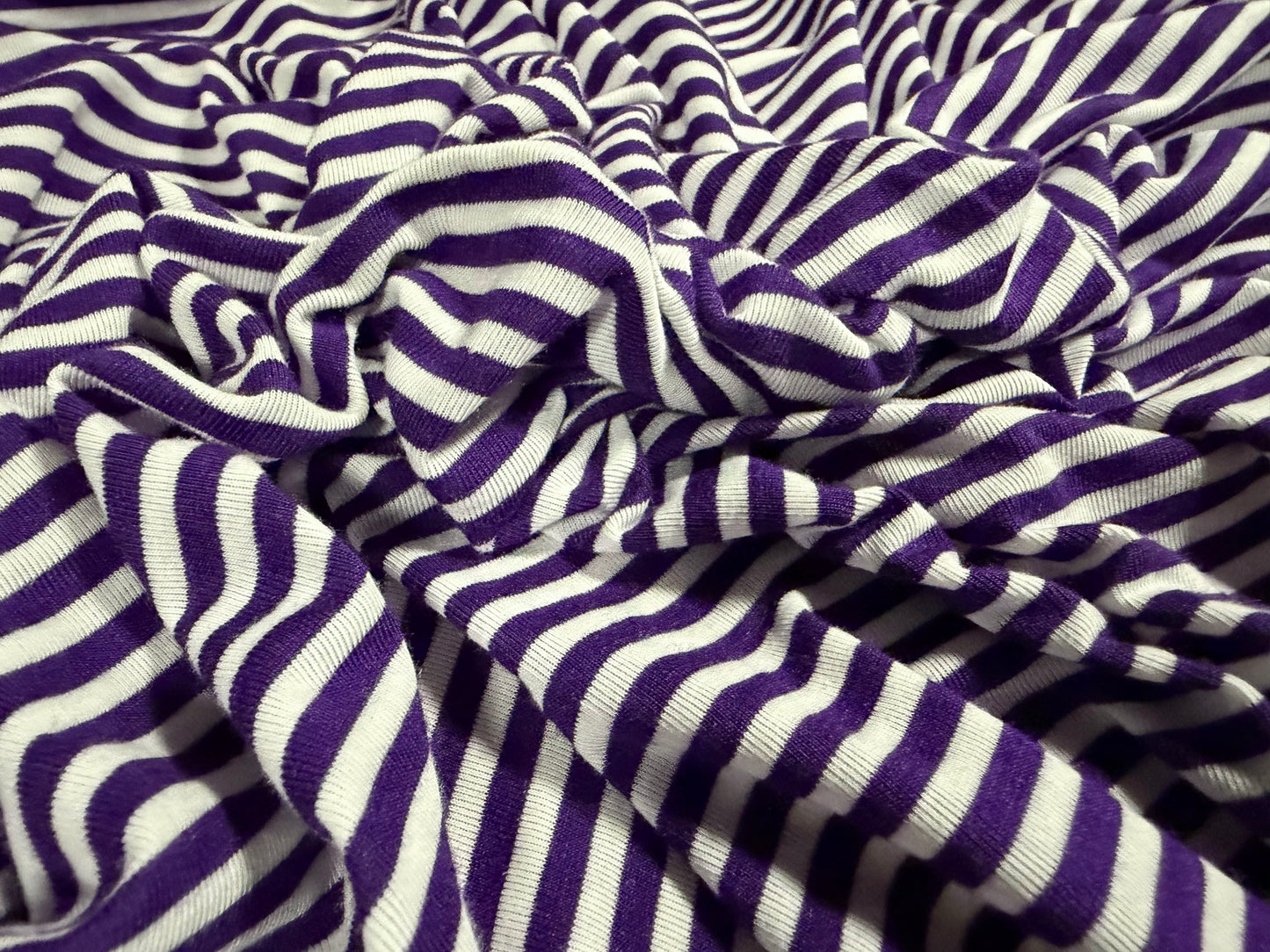 Viscose spandex stretch single jersey fabric, per metre - stripe - purple & white