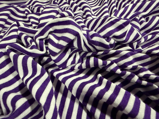 Viscose spandex stretch single jersey fabric, per metre - stripe - purple & white
