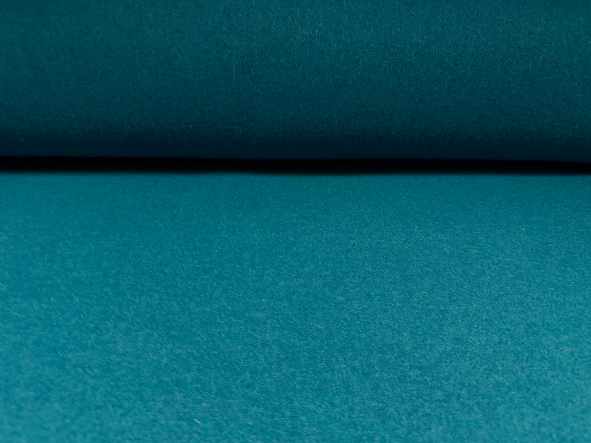 Tasseled wool flannel fabric, per metre - plain - 215 cms panel - teal