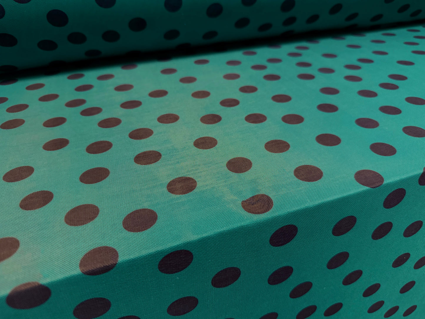 Power mesh net stretch spandex fabric, per metre - polka dot print - jade & navy