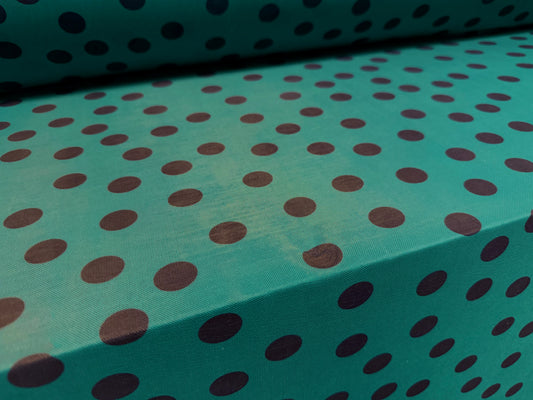 Power mesh net stretch spandex fabric, per metre - polka dot print - jade & navy