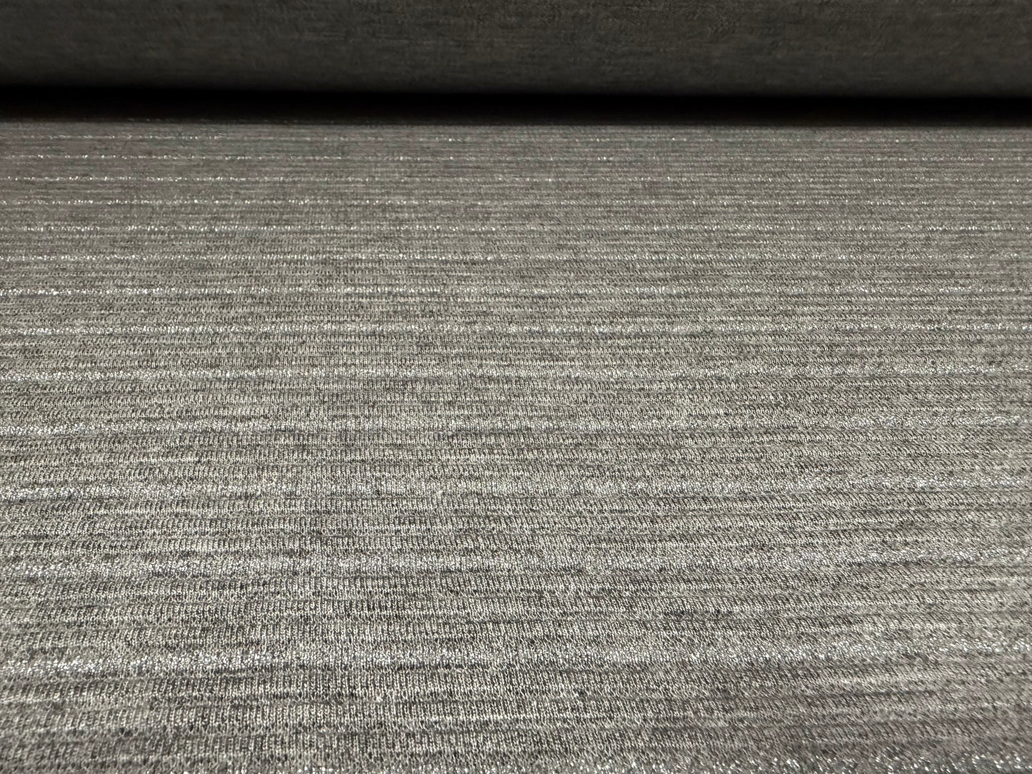 Metallic ottoman rib double jersey fabric, per metre - stripe - grey with silver lurex
