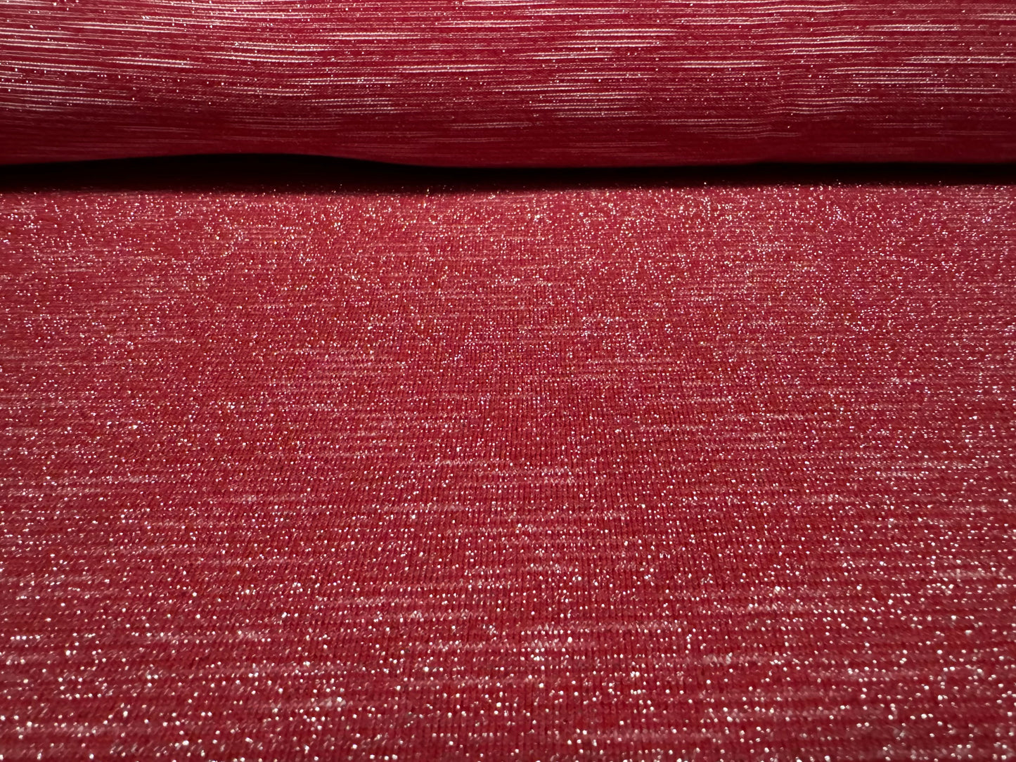 Super stretch metallic sparkle single jersey fashion fabric, per metre - dual face - red & silver lurex