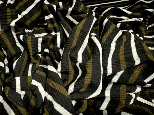 Stretch Spandex rib jersey fabric, per metre - stripe - olive green & black