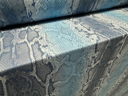 Soft handle single jersey fabric, per metre - snakeskin animal print - blue