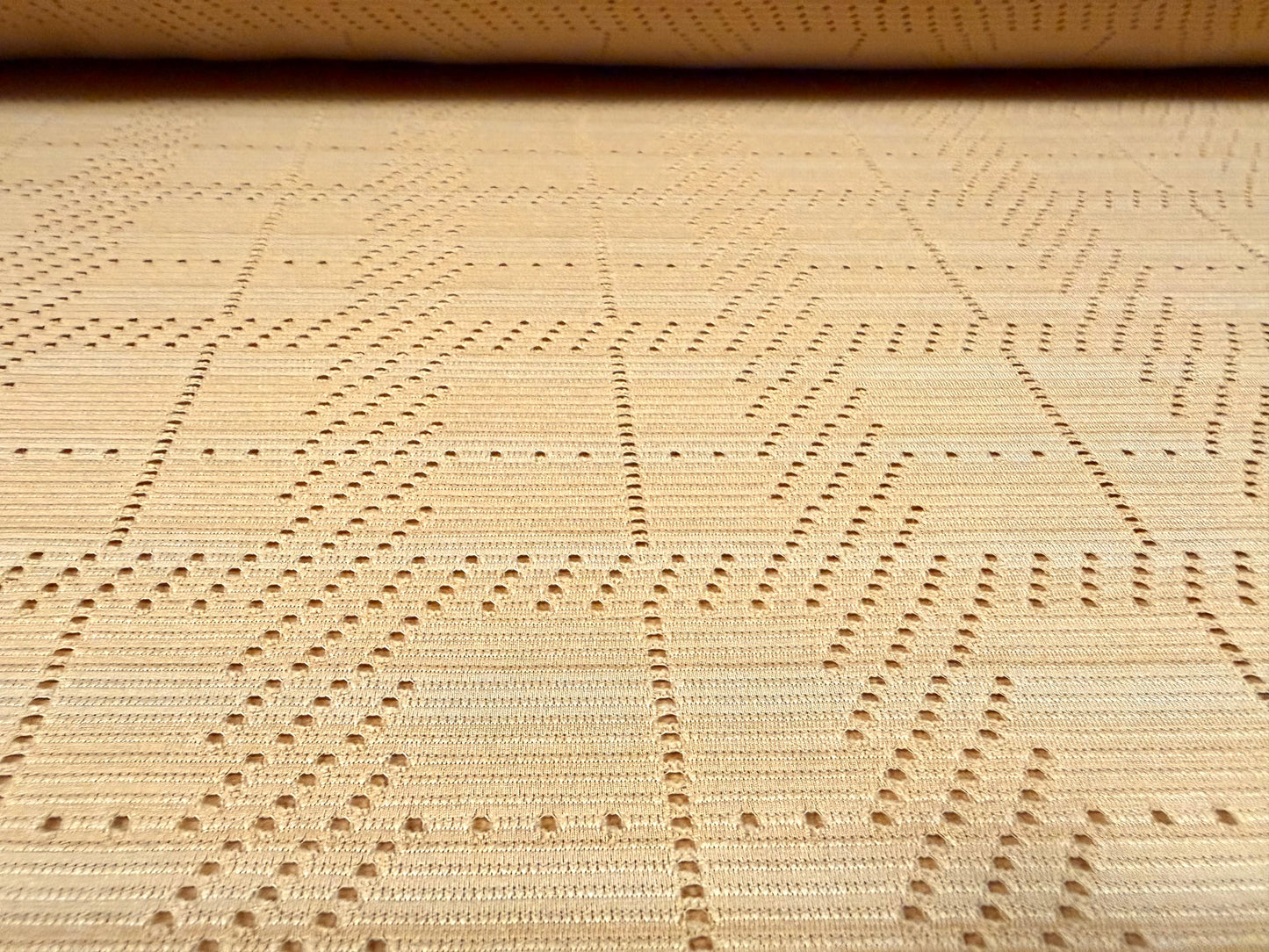 Stretch jersey fashion fabric, per metre - perforated plaid design - beige