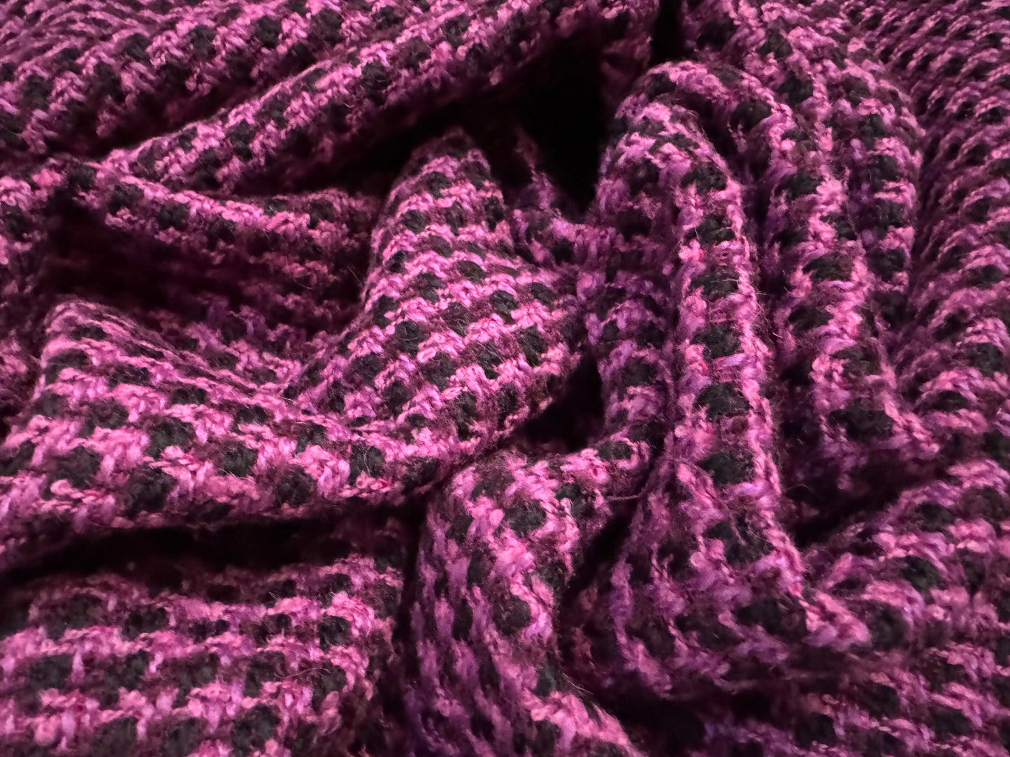 Wool bouclé heavyweight coat & jacket fabric, per metre - magenta & black