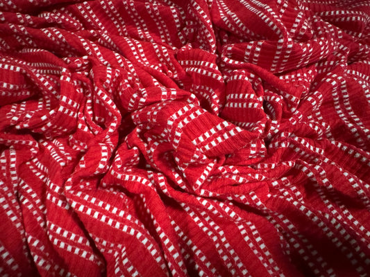 Stretch Spandex rib jersey fabric, per metre - broken stripe - red & white